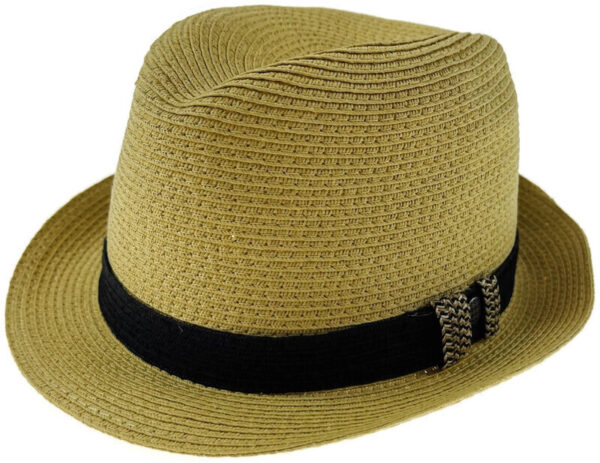 HomeDiscount-Dents Toyo Straw Trilby Fedora Hat  Fedora Small Brim - Natural/Black - S/M