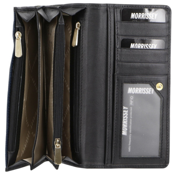 HomeDiscount-Morrissey Italian Structured Leather Flap Over Ladies Wallet - Black