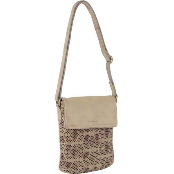 HomeDiscount-Pierre Cardin Leather Perforated Cross-Body Bag with Flap Closure - Latte