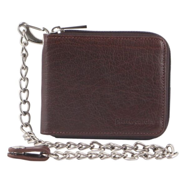 HomeDiscount-Pierre Cardin Zip Around Mens Leather Wallet with Chain in Chestnut