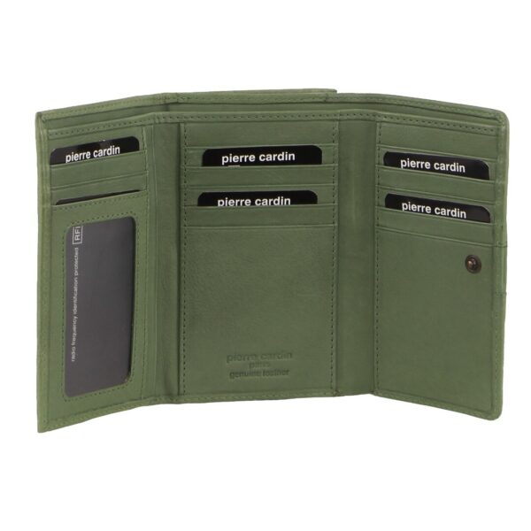 HomeDiscount-Pierre Cardin Leather Ladies Woven Design Tri-fold Wallet in Leaf Green