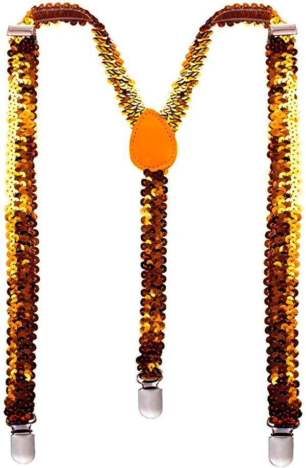 HomeDiscount-SEQUIN SUSPENDERS Unisex Adjustable Braces Clip On Elastic Y-Back  - Orange