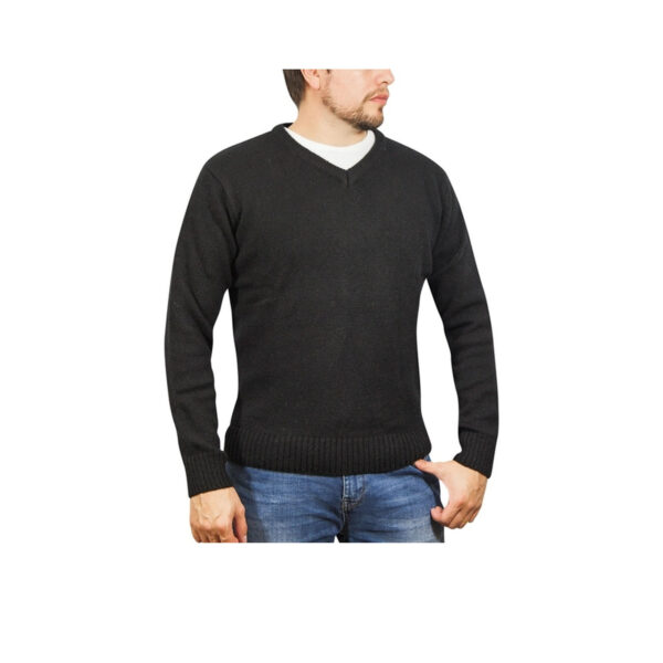 HomeDiscount-100% Shetland Wool V Neck Knit Jumper Pullover Mens Sweater Knitted - Plain Blac