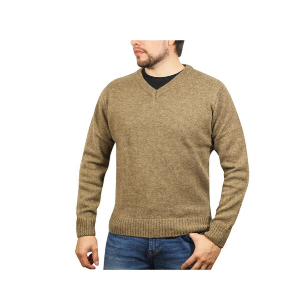 HomeDiscount-100% Shetland Wool V Neck Knit Jumper Pullover Mens Sweater Knitted - Nutmeg (23