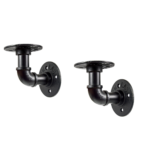 HomeDiscount-Industrial Black Iron Pipe Bracket Wall Mounted Floating Shelf - Set of 2