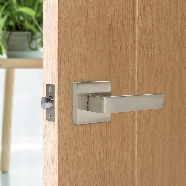 HomeDiscount-Door Handle Set Lever Passage Function Square Satin Nickel