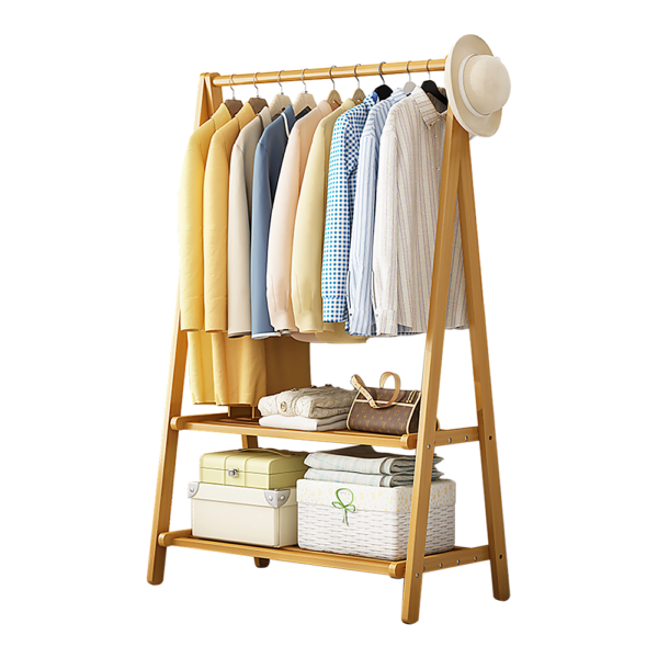 HomeDiscount-Portable Clothes Rack Coat Garment Stand Bamboo Rail Hanger Airer Closet