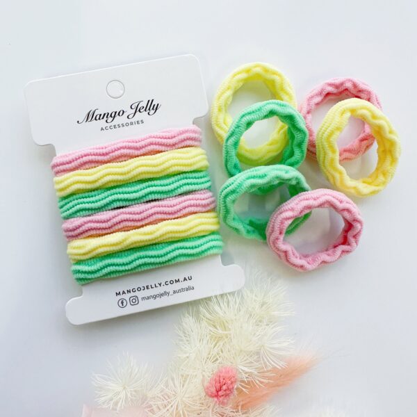 HomeDiscount-MANGO JELLY Metal Free Textured Hair ties 4cm (Thick) - Pastel-Twin Pack