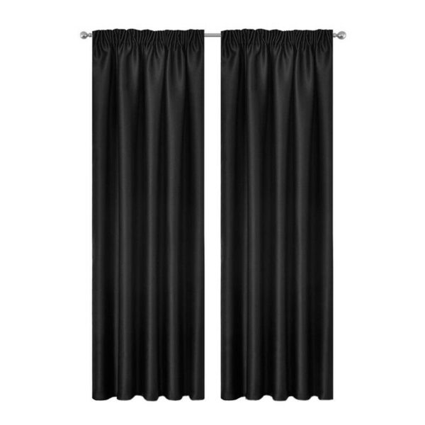 HomeDiscount-Blockout Curtains 2pcs 137x160cm PINCH PLEAT Blackout High Level Fabric Black