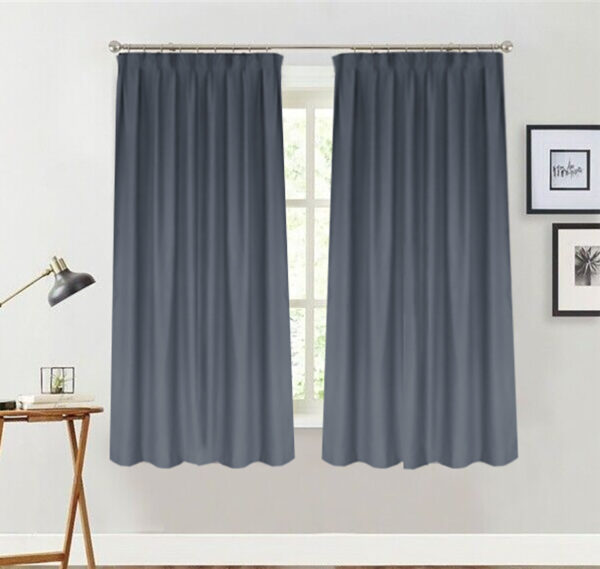 HomeDiscount-Blockout Curtains 260x160cm Drop PINCH PLEAT+ Hooks High Level Fabric Grey Blue