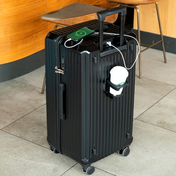 HomeDiscount-Smart Hard-Shell Luggage with USB Charging Port & Cup Holder - 20"Spinner Suitca