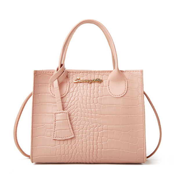 HomeDiscount-Elegant Crocodile Embossed Faux Leather Handbag - Pink Tote with Dual Handle for