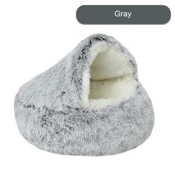 HomeDiscount-Cozy Gray Plush Hooded Pet Bed - Ultra Soft Long Fur Cave Bed for Small Pets 50c