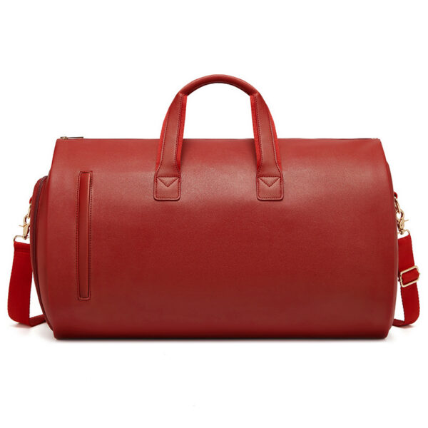 HomeDiscount-Red PU Leather Travel Duffel Bag - Large Capacity Waterproof Suit Bag with Shoe