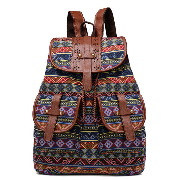 HomeDiscount-Diamond Pattern Bohemian  Canvas Backpack - Vintage Tribal Pattern Travel Bag wi