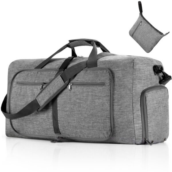 HomeDiscount-Grey Large Foldable Travel Duffel Bag with Shoe Compartment and Carry Pouch - Li