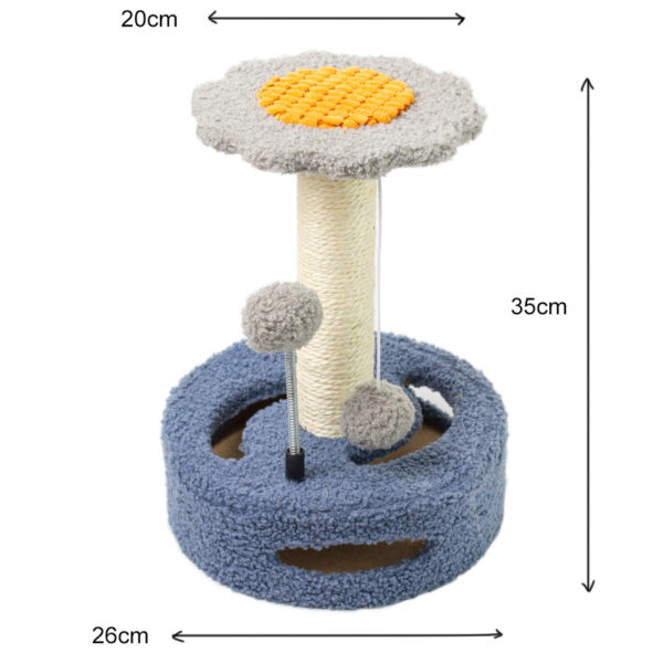 HomeDiscount-Blue-grey Interactive Cat Scratching Post with Playful Ball Toys  Flower Design