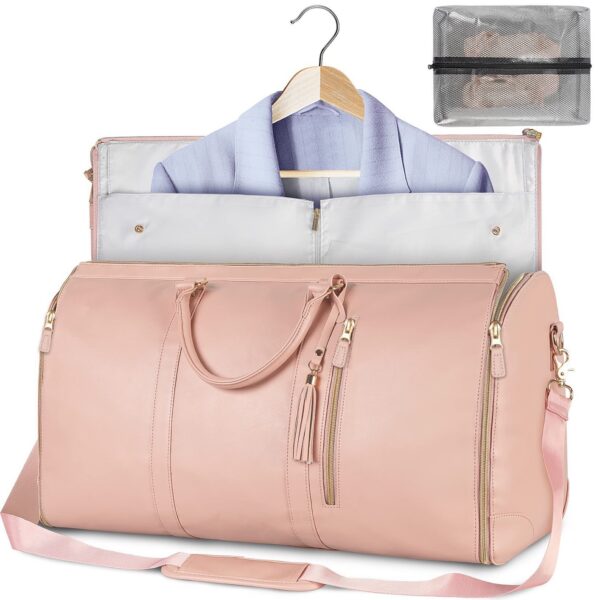 HomeDiscount-Pink Convertible Garment Duffel Bag with Leather  - Travel Weekender Bag for Sui