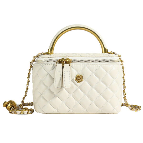 HomeDiscount-White Luxury Quilted Mini Box Handbag with Chain Strap and Metal Handle - Elegan