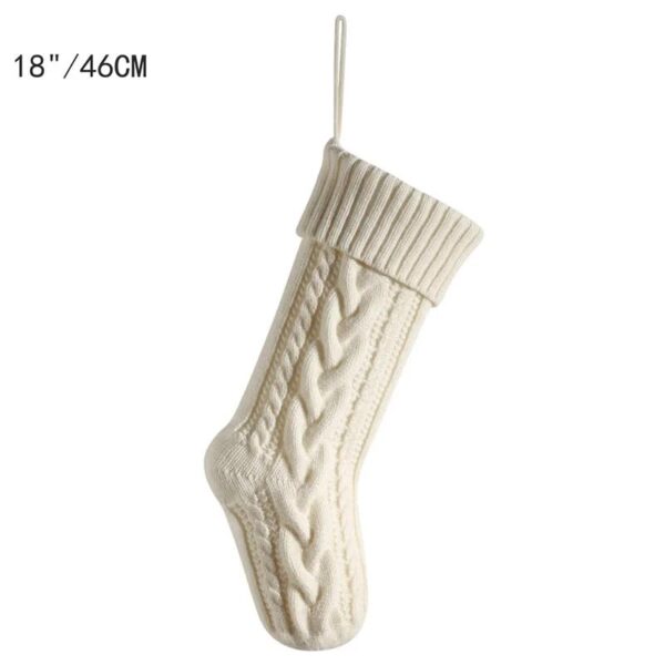 HomeDiscount-3 PCS White Knitted Christmas Gift Bag with Decorative Stocking & Color Block Ca