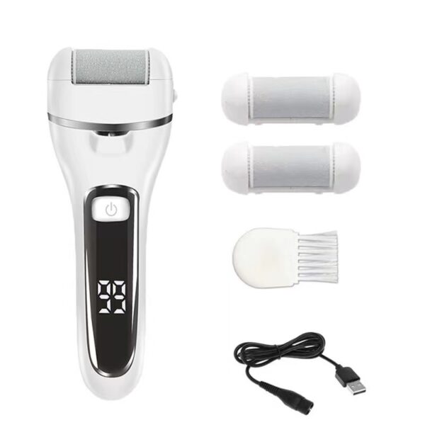 HomeDiscount-White 3 Pcs Suit Electric Foot Callus Remover with LCD Display