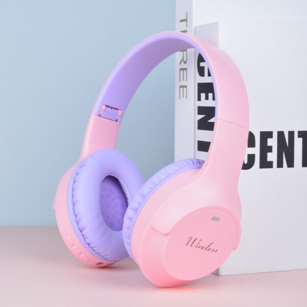 HomeDiscount-Pink Wireless Bluetooth Headphones with Hi-Fi Bass  Foldable Design  and Card Sl