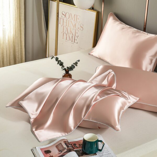 HomeDiscount-Pink Luxury Double-Sided Satin Silk Pillowcase -  Cooling Polyester Pillow Cover