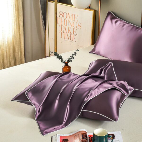 HomeDiscount-Purple Luxury Double-Sided Satin Silk Pillowcase -  Cooling Polyester Pillow Cov