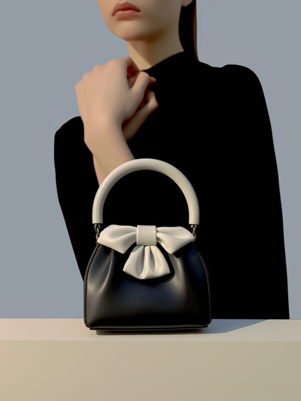 HomeDiscount-Black and white Elegant Women's Two-Tone Bowknot Bucket Handbag - Stylish and Li