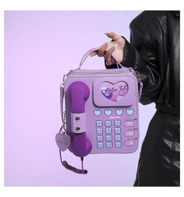 HomeDiscount-Purple Sweet Girl Creative Crossbody Bag with Telephone Design  PU Material  Lig