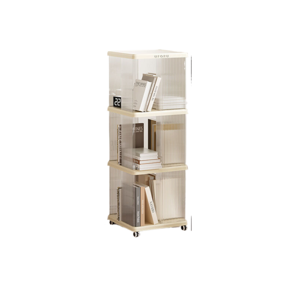 HomeDiscount-Square three-layer bookshelf with swivel wheels for storage