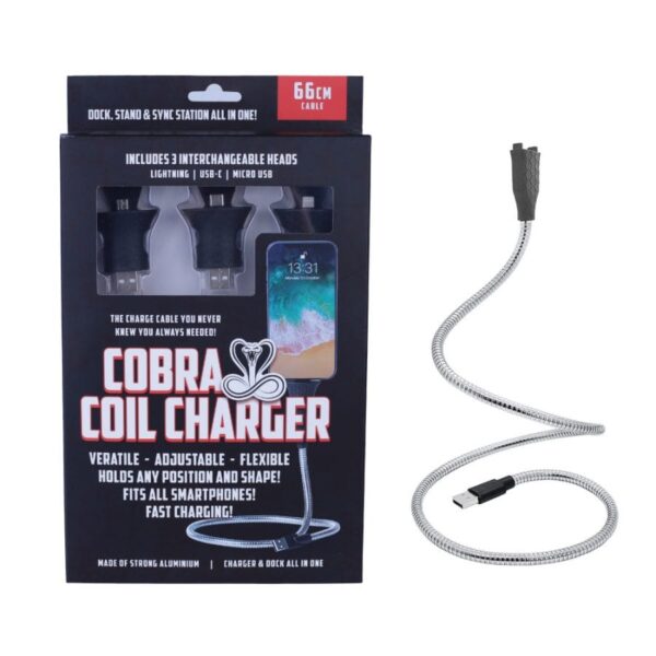 HomeDiscount-66cm Cobra Coil Mobile Charger Cable w/ USB-C/Micro-USB/Lightning Connector