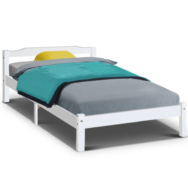 HomeDiscount-Bed Frame King Single Size Wooden White LEXI