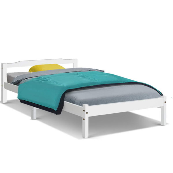 HomeDiscount-Bed Frame Single Size Wooden White LEXI