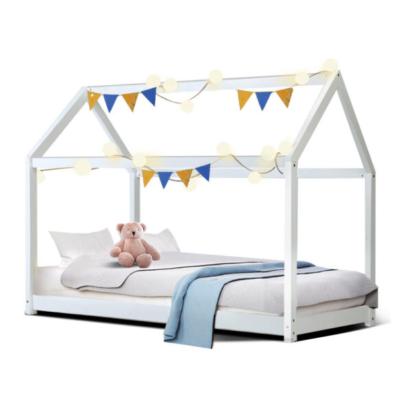 HomeDiscount-Bed Frame Wooden Kids House Frame White CASA