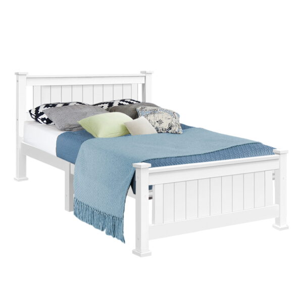 HomeDiscount-Bed Frame King Single Size Wooden White RIO