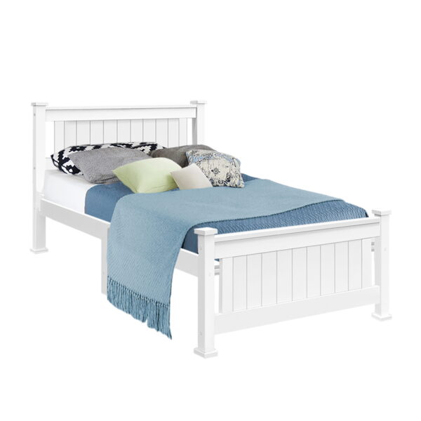 HomeDiscount-Bed Frame Single Size Wooden White RIO