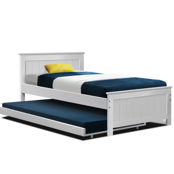 HomeDiscount-Bed Frame King Single Size Wooden Trundle Daybed White ELVIS