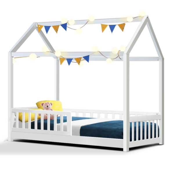 HomeDiscount-Bed Frame Wooden Kids House Frame White ROCK