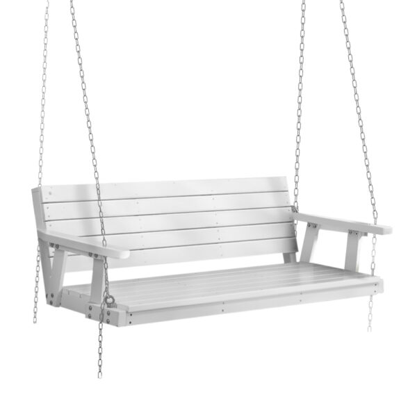 HomeDiscount-Porch Swing Chair with Chain Outdoor Furniture 3 Seater Bench Wooden White