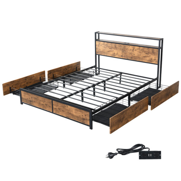 HomeDiscount-Queen Bed Frame RGB LED 4 Drawers USB