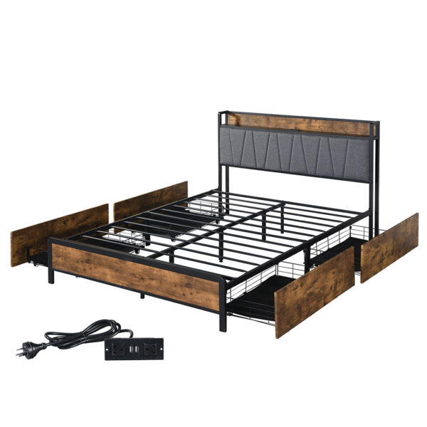 HomeDiscount-Queen Bed Frame Soft Storage Drawers Headboard USB Charge