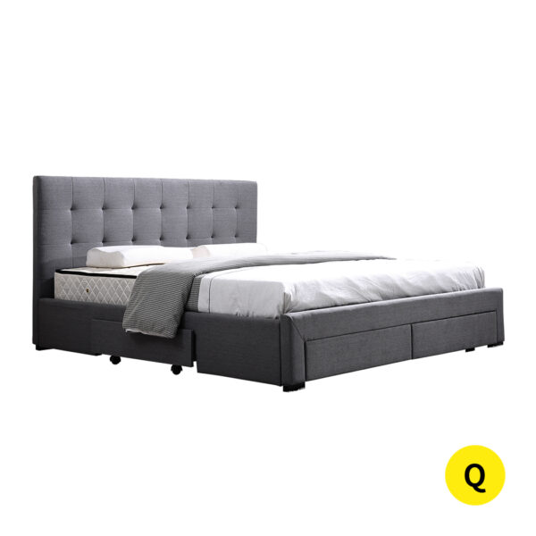 HomeDiscount-Queen Bed Frame Fabric Tufted Dark Grey