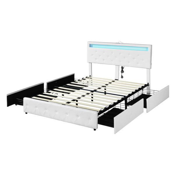 HomeDiscount-Queen Bed Frame RGB LED PU 4 Drawer USB