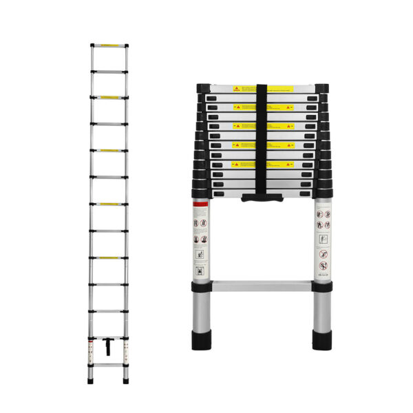 HomeDiscount-Multipurpose Ladder Telescopic 3.8M Silver 3.8 Meter