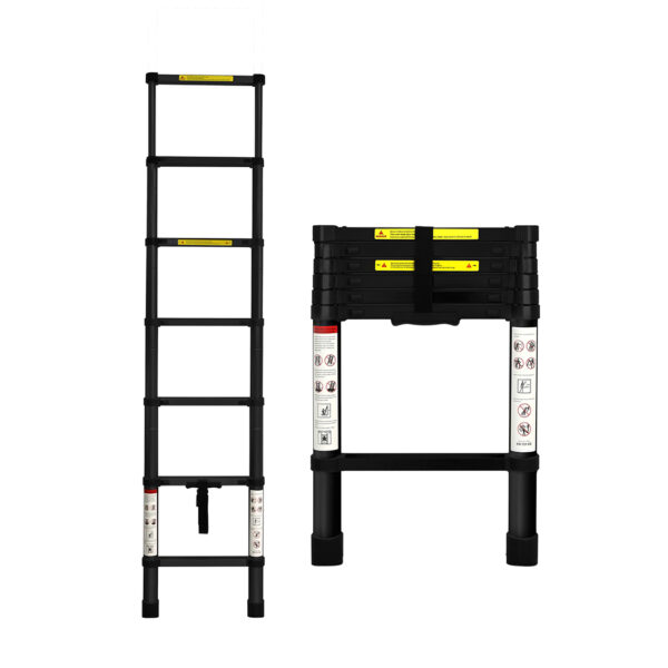 HomeDiscount-Multipurpose Aluminium Ladder Telescopic 2M Black 2 Meter