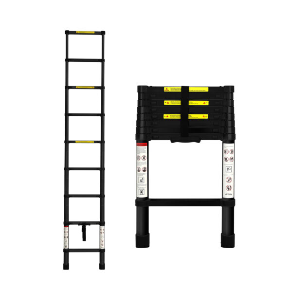 HomeDiscount-Multipurpose Aluminium Ladder Telescopic 2.6M Black 2.6 Meter