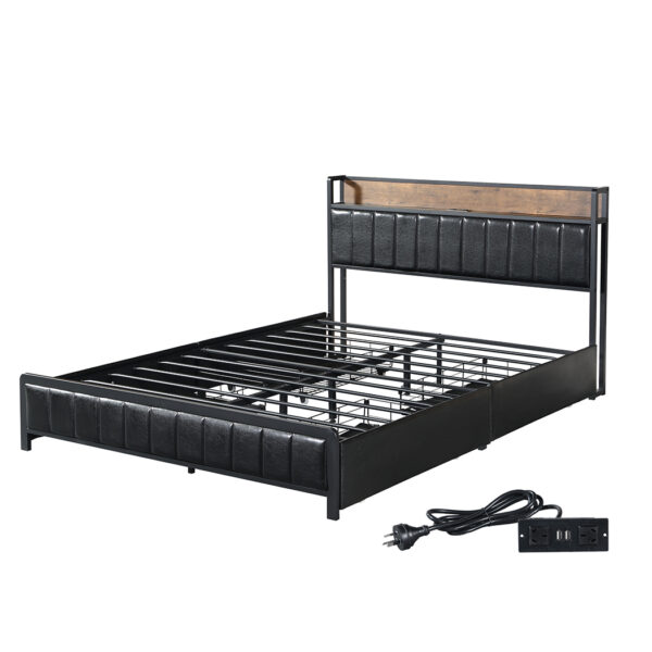 HomeDiscount-Queen Bed Frame PU 4 Drawer USB Charge