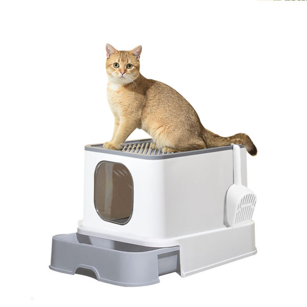 HomeDiscount-Cat Litter Box Fully Enclosed Kitty Grey